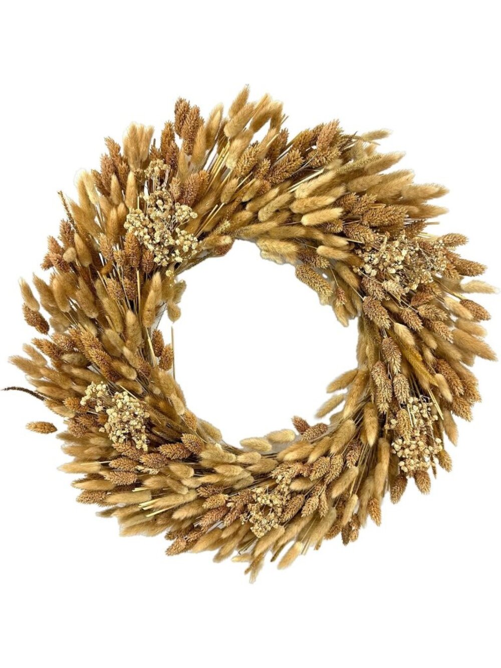 21" Dried Golden Wheat Wreath - Autumn Fall Decor for Front Door & Home